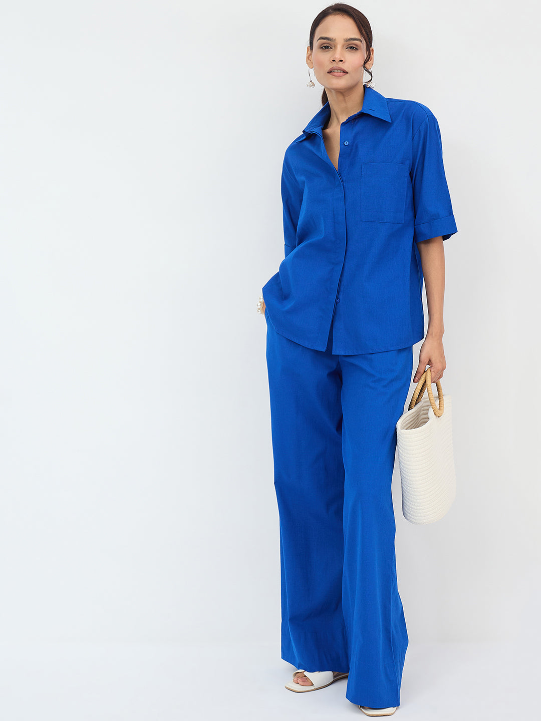 Royal Blue Cotton Shirt Co-Ord Set