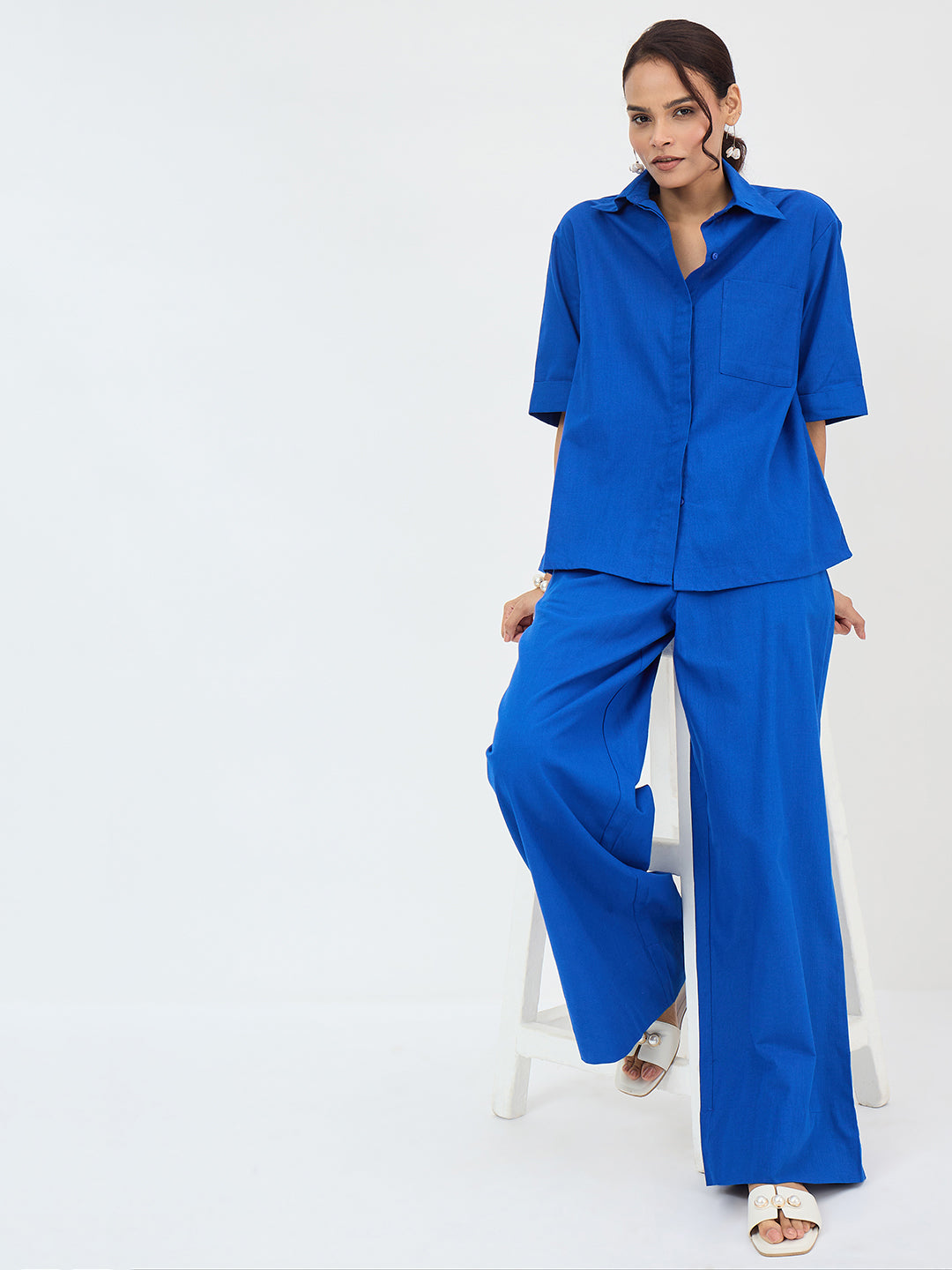 Royal Blue Cotton Shirt Co-Ord Set