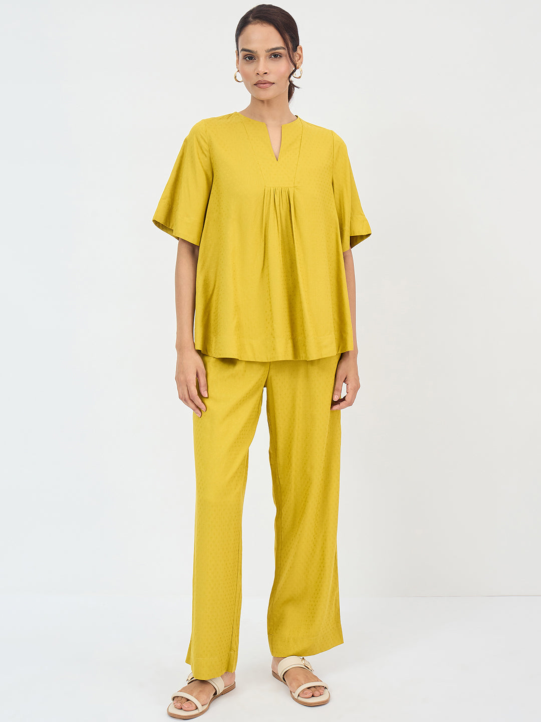 Citrine Green Dobby Yoke Detail Co-Ord Set