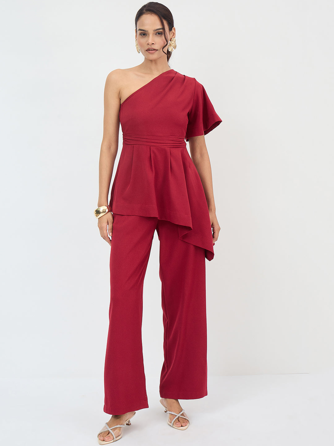 Red Asymmetric One Shoulder Co-Ord Set