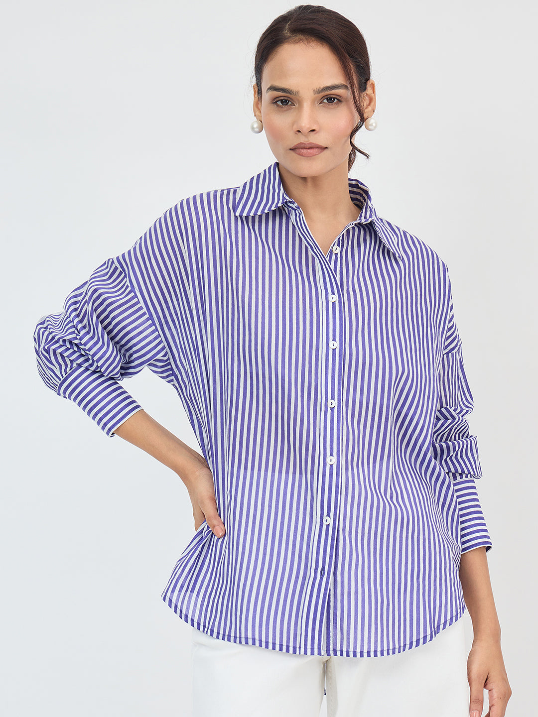 Purple Cotton Stripe Oversized Shirt