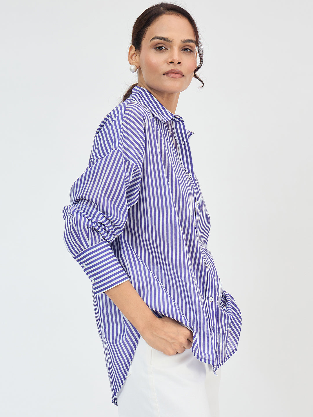 Purple Cotton Stripe Oversized Shirt