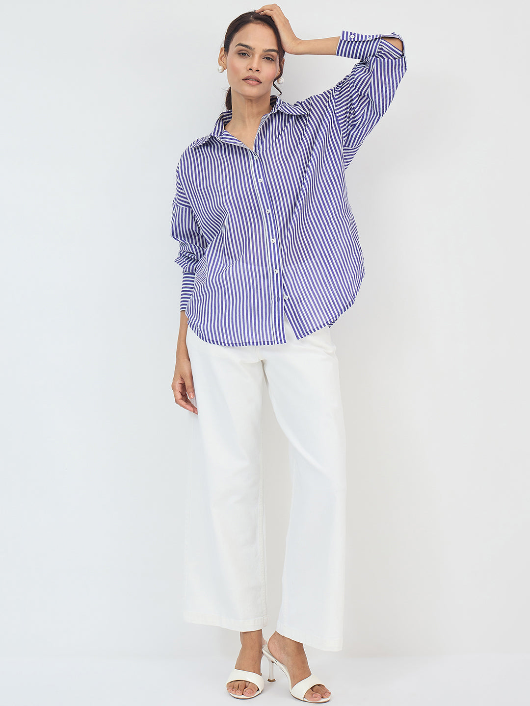 Purple Cotton Stripe Oversized Shirt