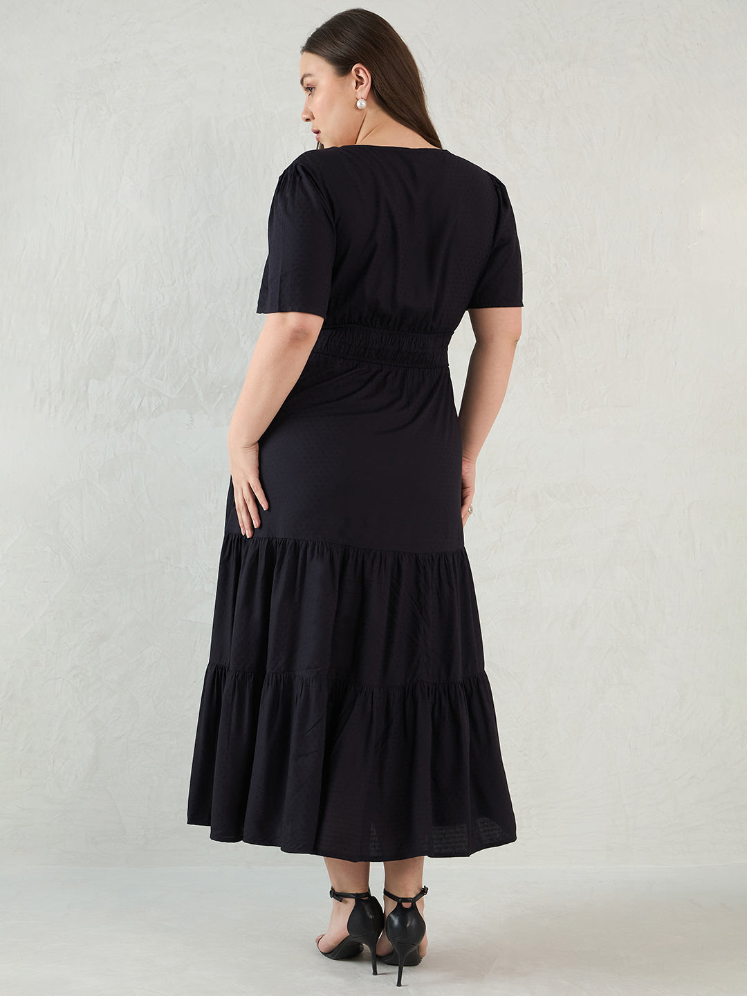 Black Dobby Tiered Maxi Dress