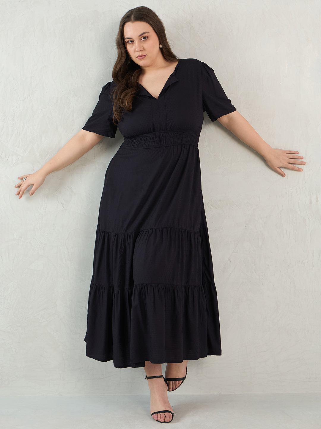 Black Dobby Tiered Maxi Dress