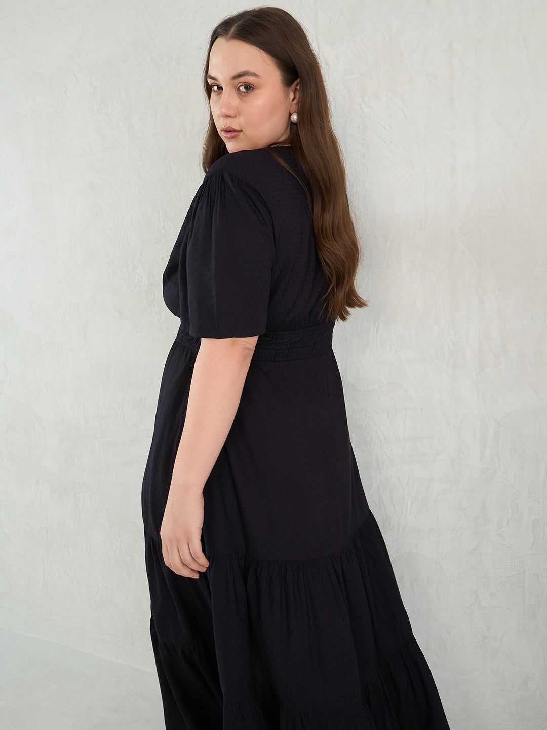 Black Dobby Tiered Maxi Dress