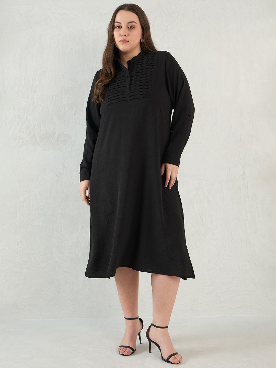 Black Yoke Detail Midi Dress