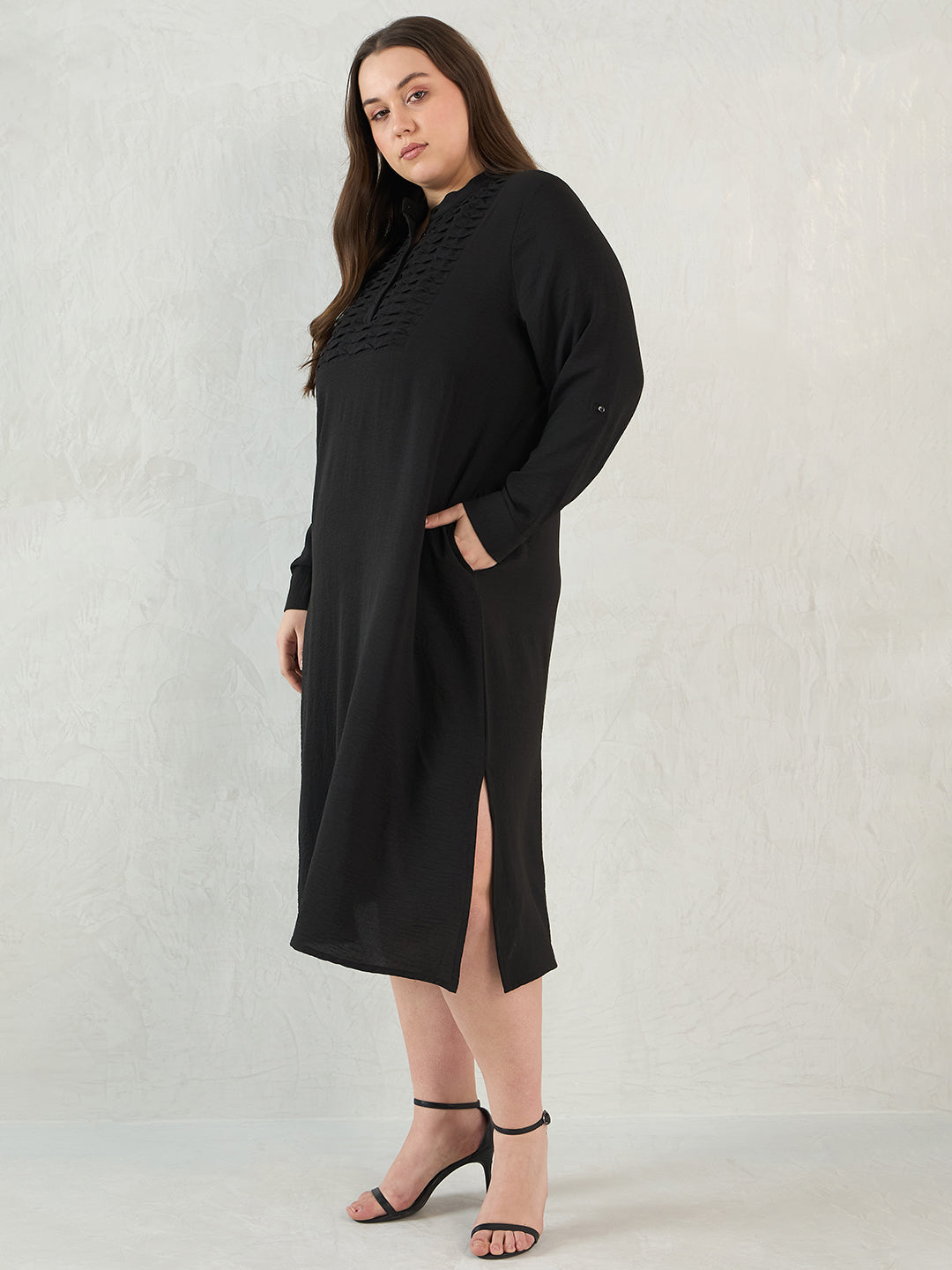 Black Yoke Detail Midi Dress