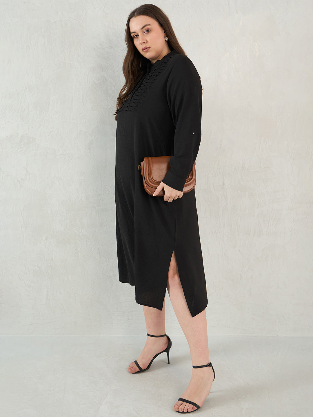 Black Yoke Detail Midi Dress