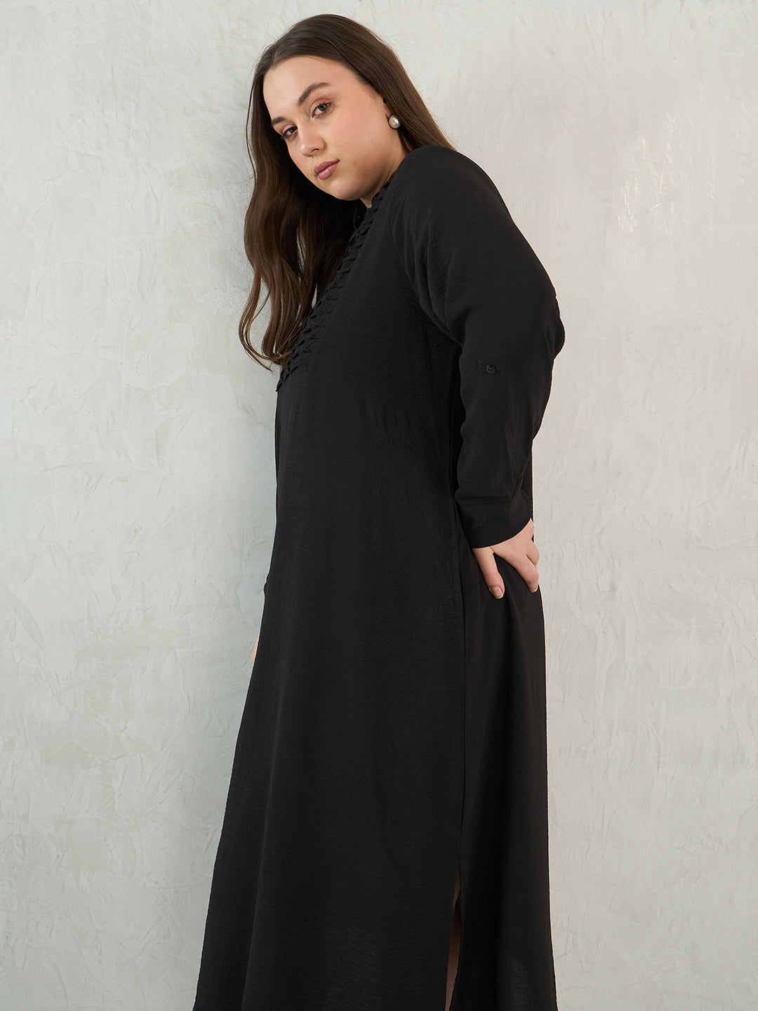 Black Yoke Detail Midi Dress