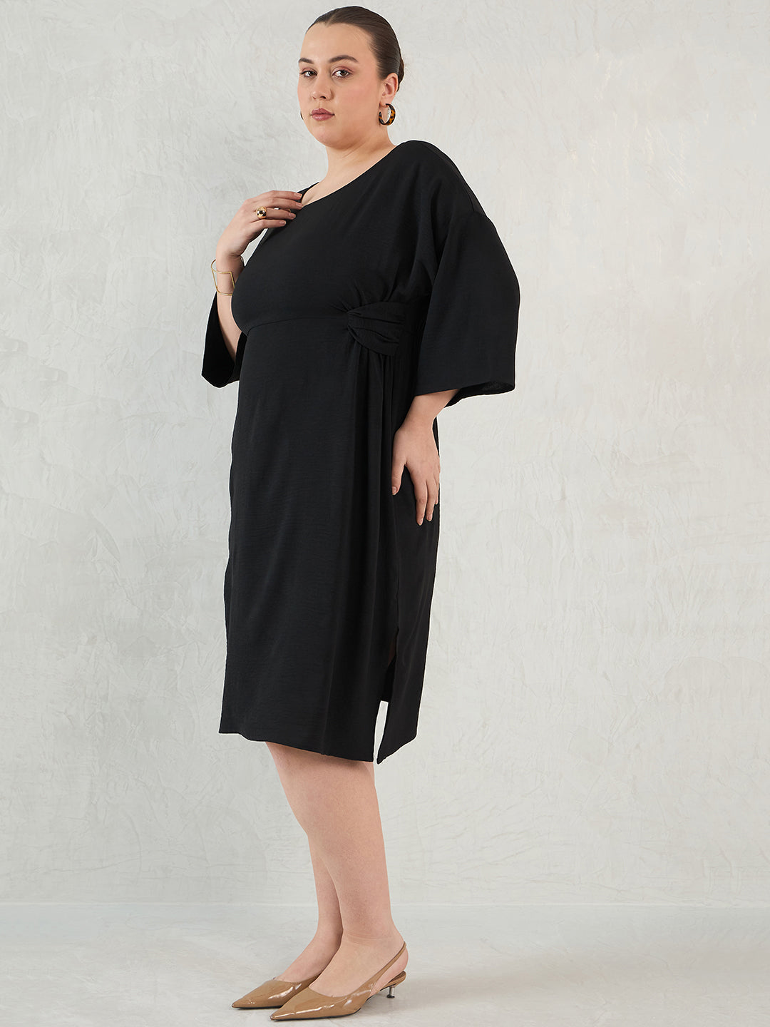 Black Knot Detail Midi Dress