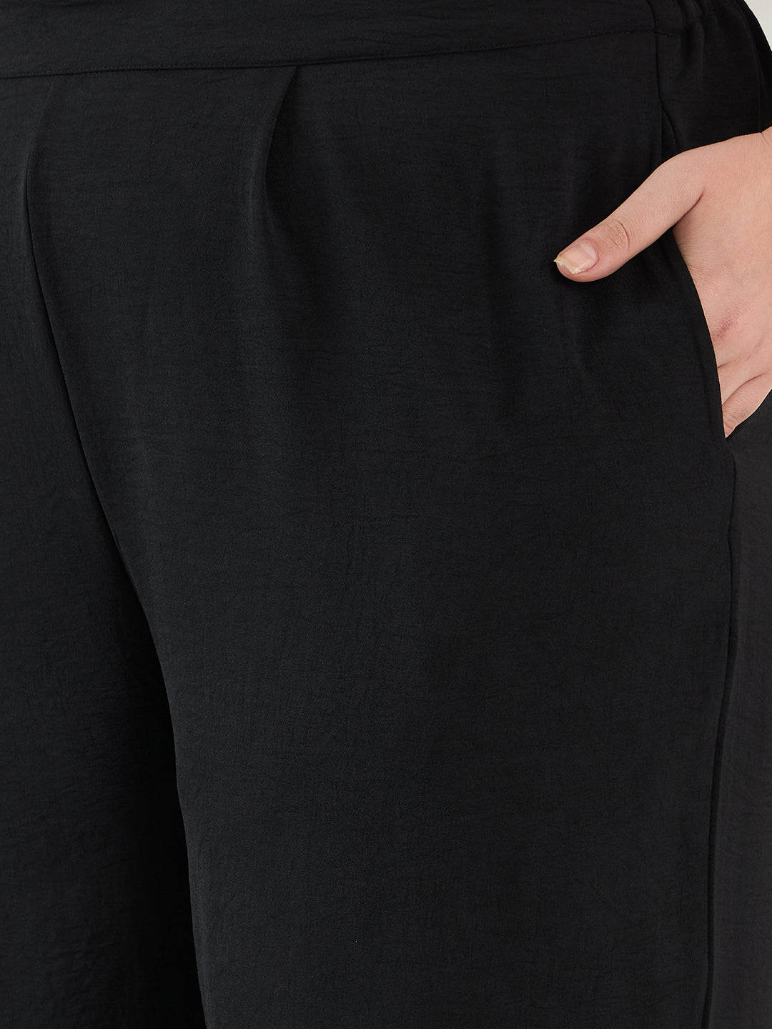 Black Slit Detail Top And Pants Co-Ord Set