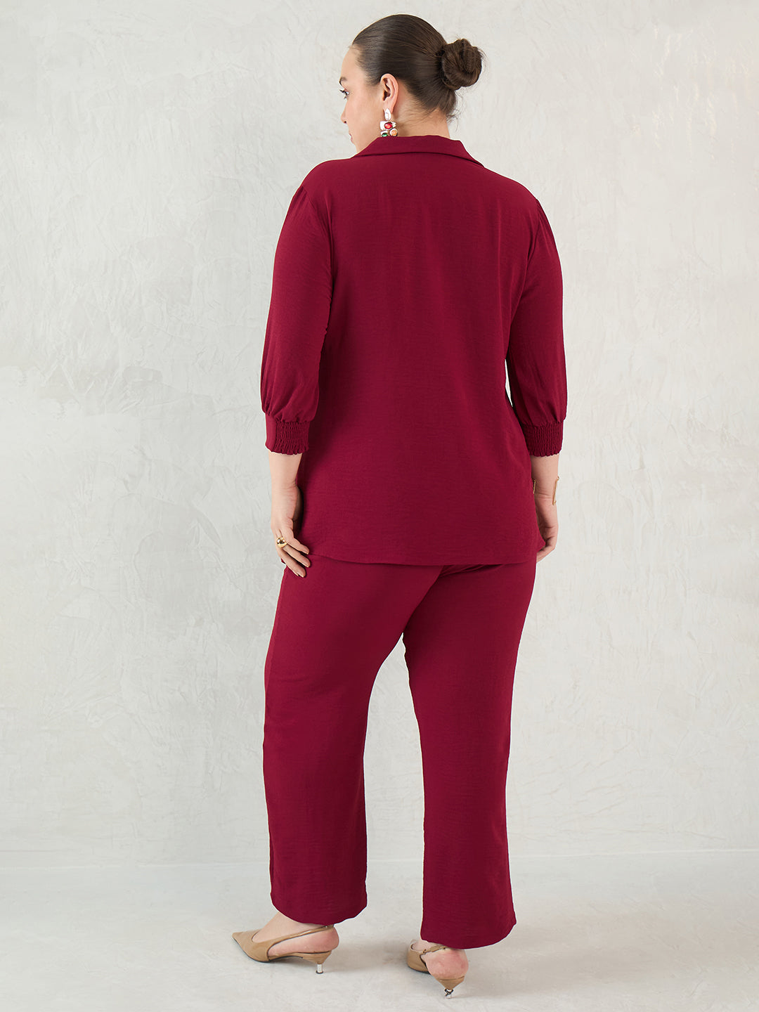 Maroon Gather Detail Tunic And Pants Co-Ord Set