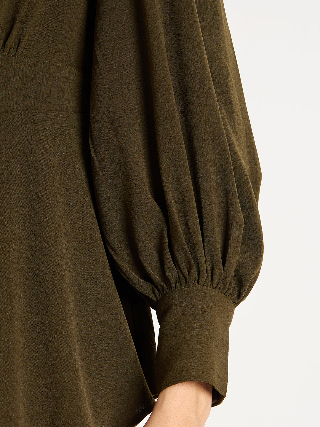 Olive Crinkle V-Neck Co-Ord Set