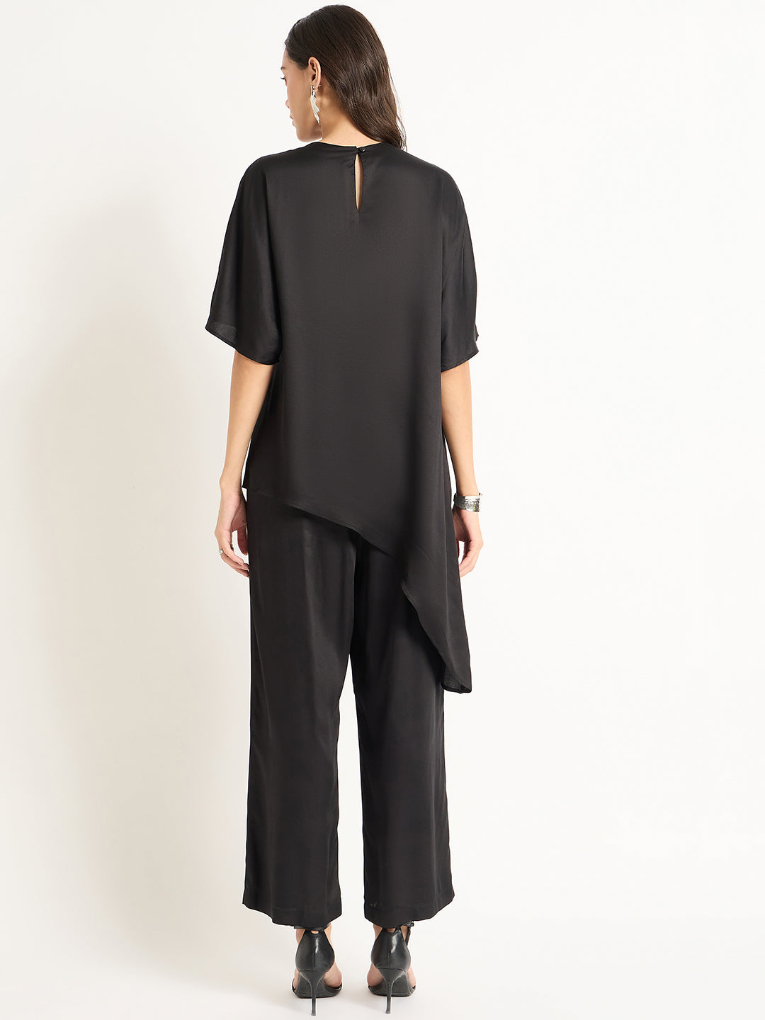 Black Modal Satin Asymmetric Co-Ord Set