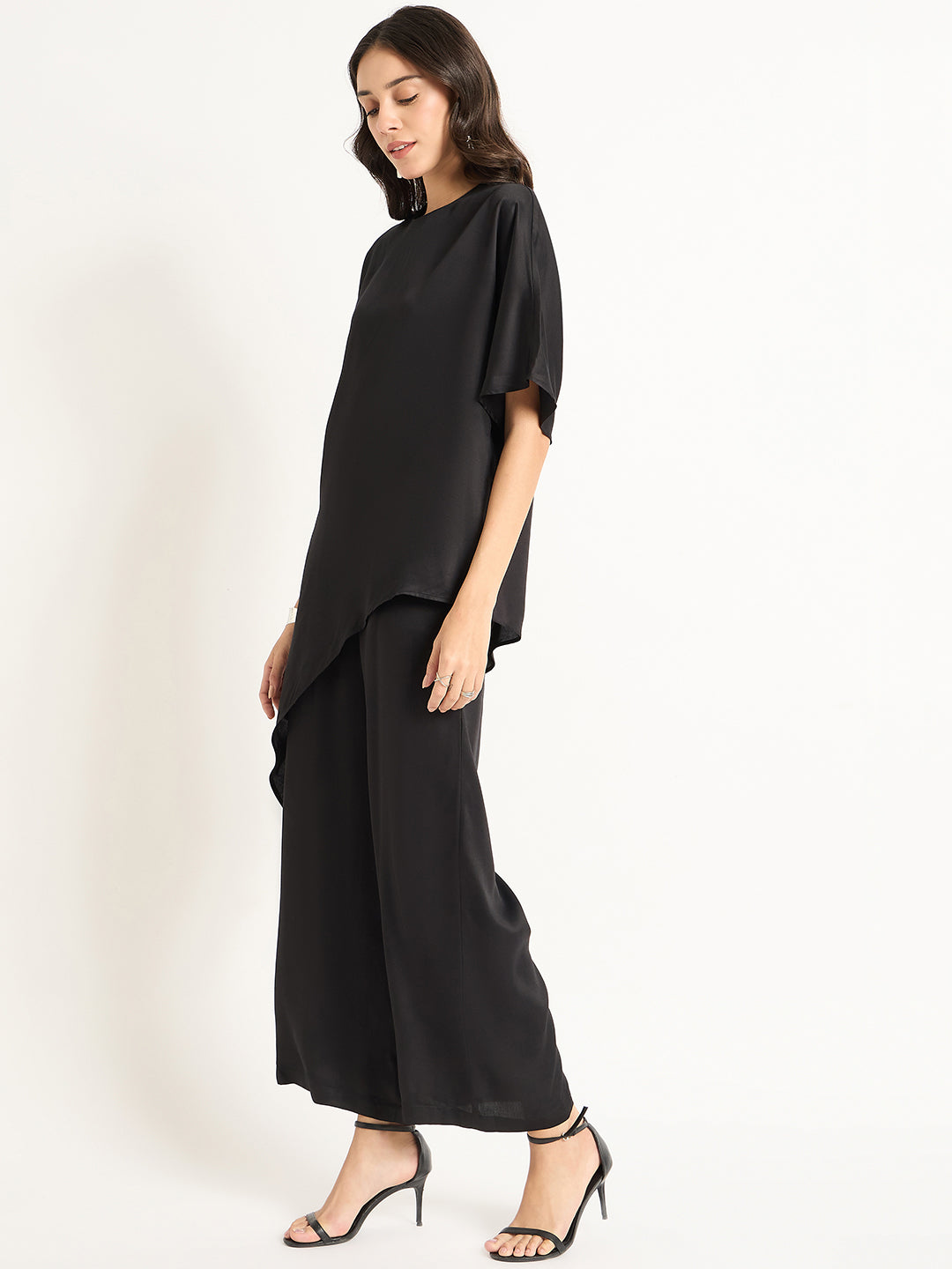 Black Modal Satin Asymmetric Co-Ord Set