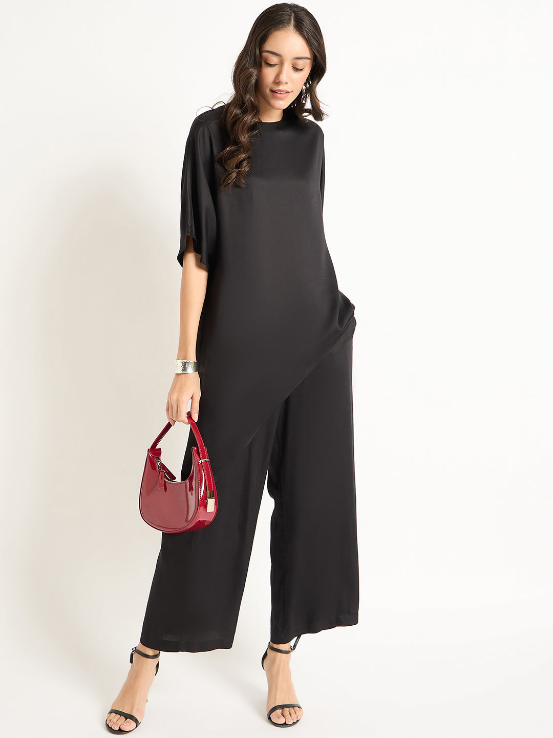 Black Modal Satin Asymmetric Co-Ord Set