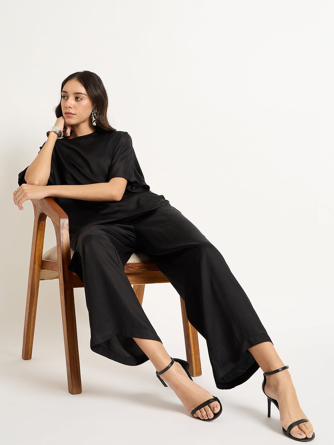 Black Modal Satin Asymmetric Co-Ord Set