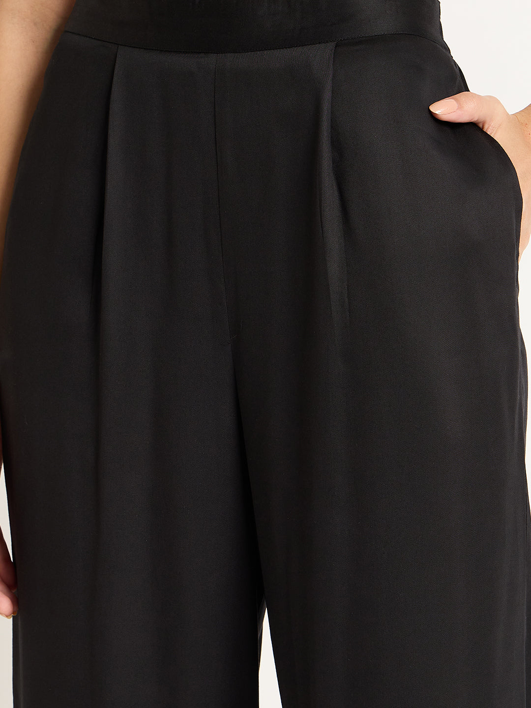 Black Modal Satin Asymmetric Co-Ord Set