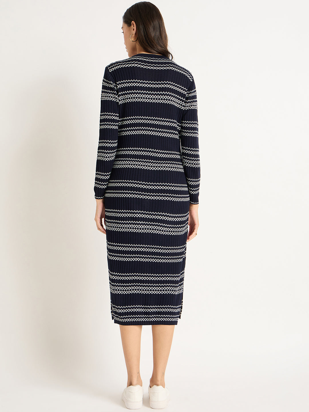 Navy And White Straight Fit Knitted Dress