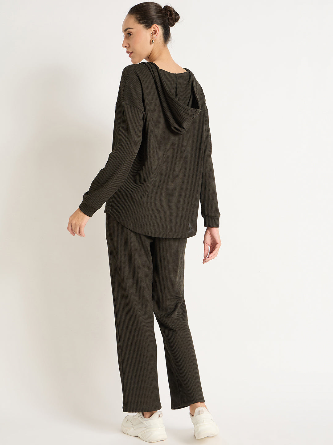 Olive Waffle Knit Hoodie Co-Ord Set