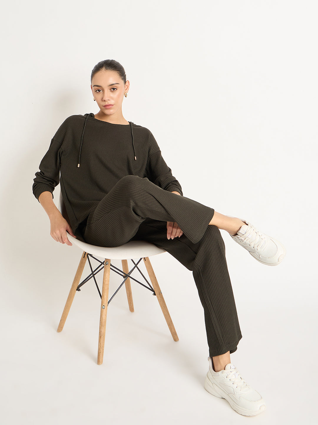 Olive Waffle Knit Hoodie Co-Ord Set