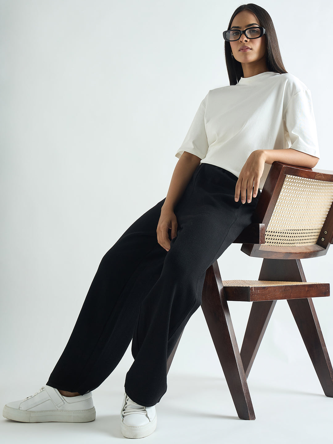 Black Knitted Straight Fit Pants