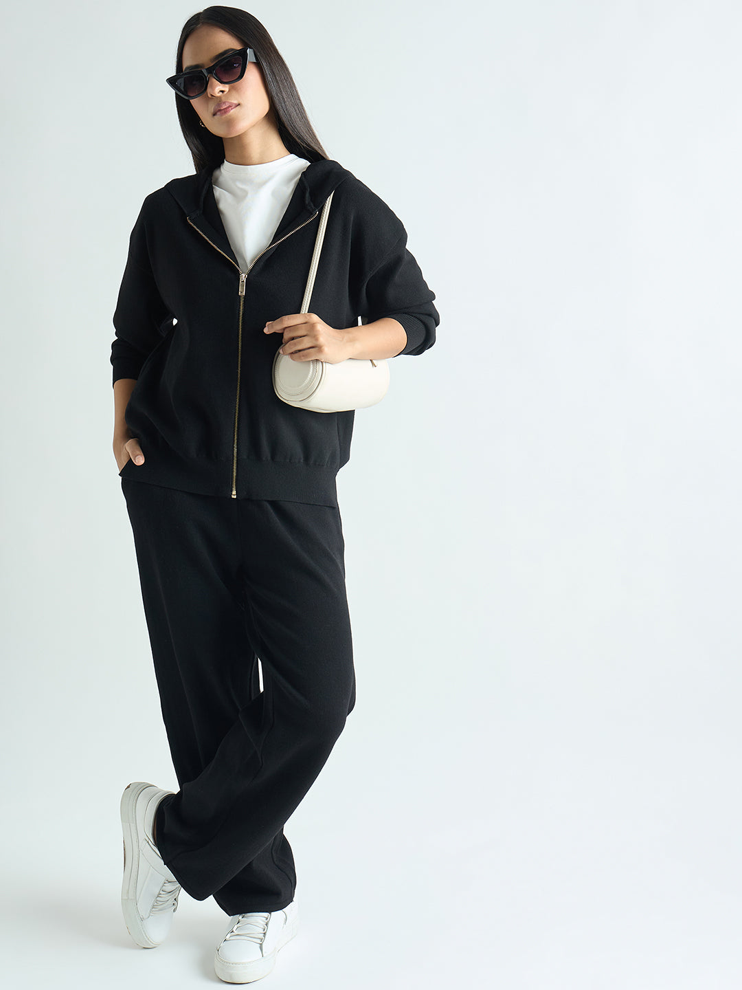 Black Zip-Up Hooded Sweater