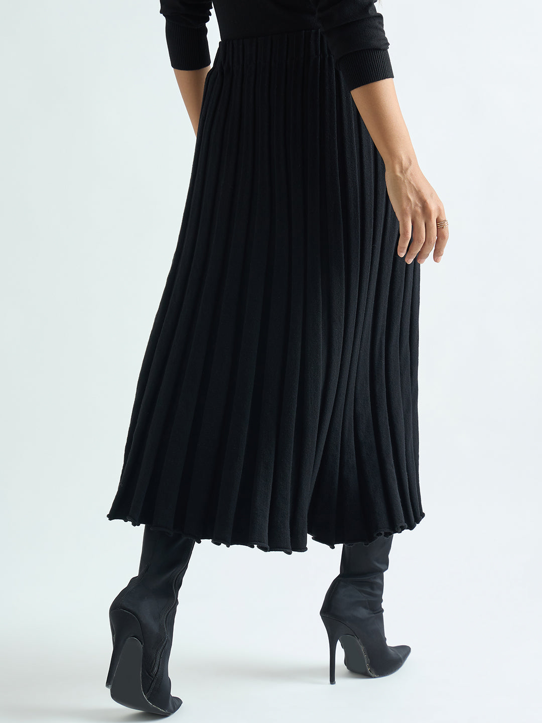 Black Pleated Midi Skirt