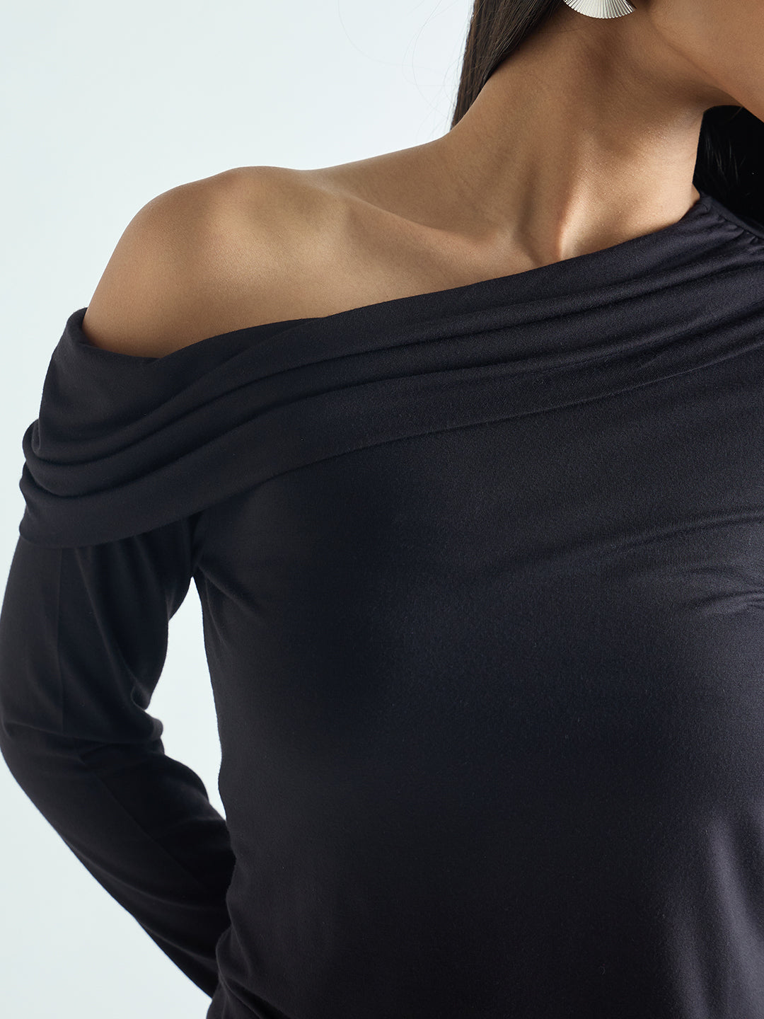 Bamboo Black Knit One Shoulder Top