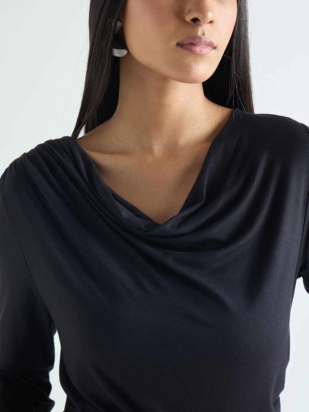 Bamboo Black Cowl Neck Bodysuit
