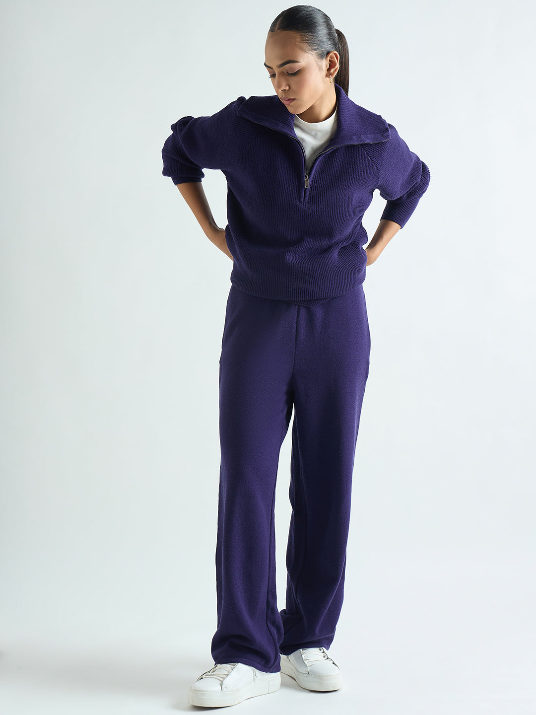 Deep Purple Half Zipper Sweater Co-Ord