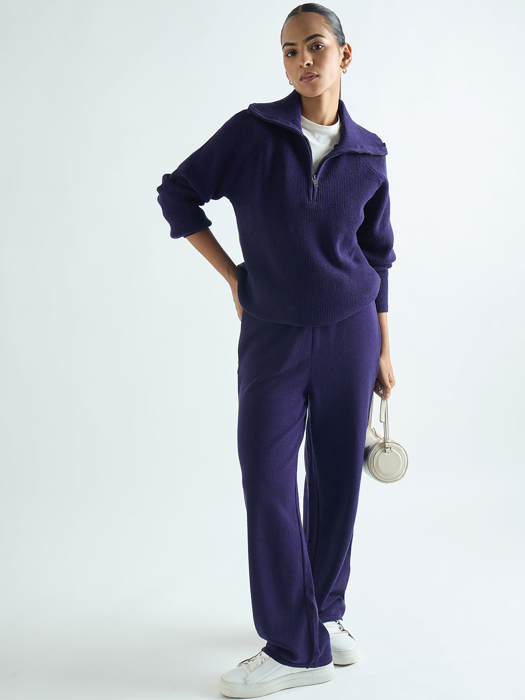 Deep Purple Half Zipper Sweater Co-Ord
