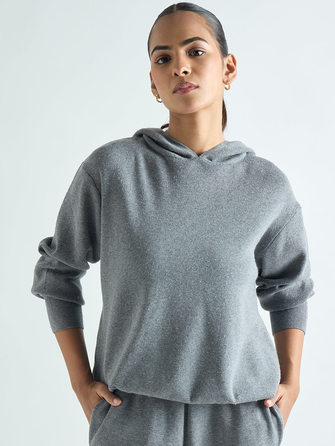 Grey Melange Hooded Sweater