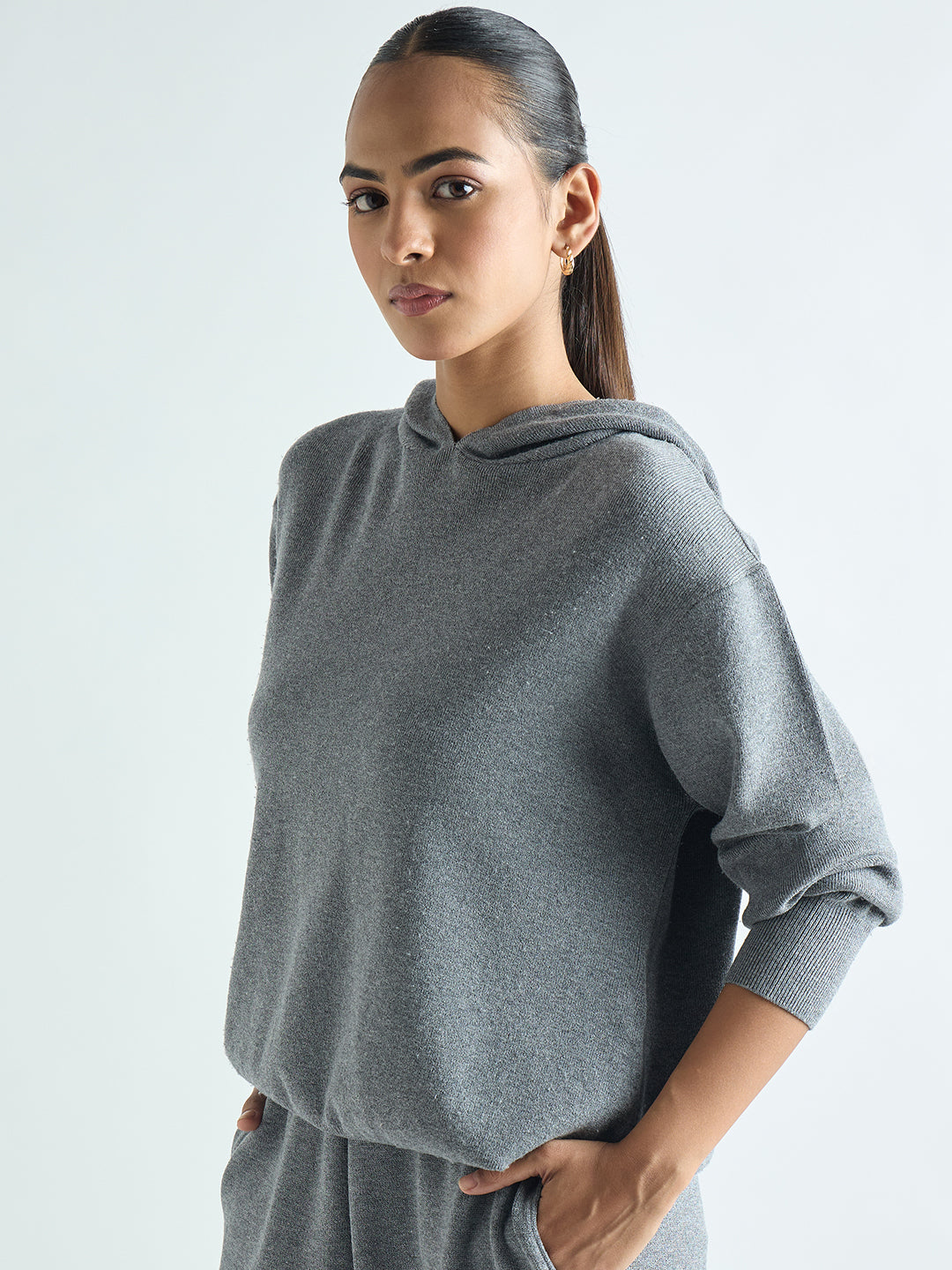 Grey Melange Hooded Sweater