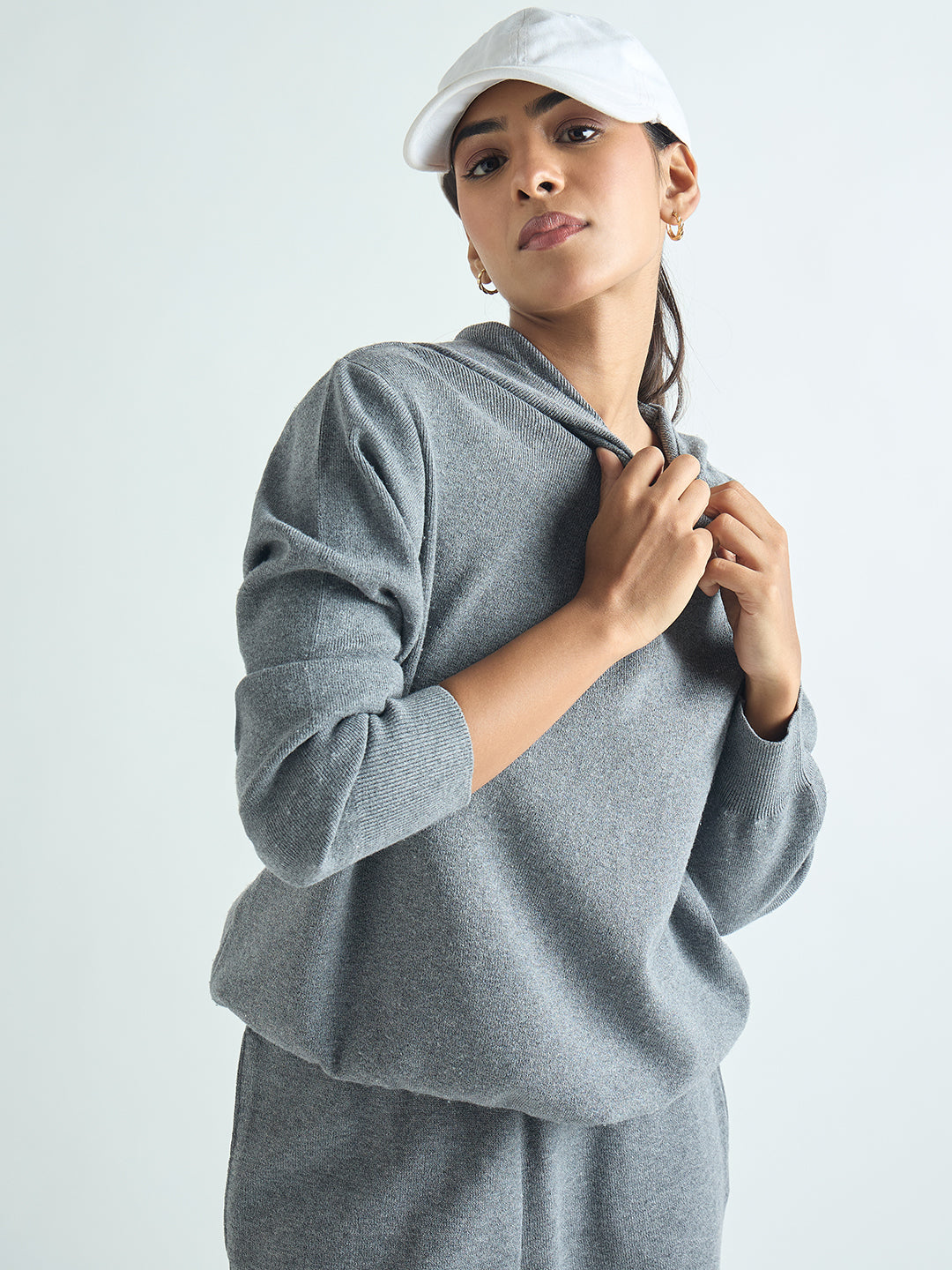 Grey Melange Hooded Sweater