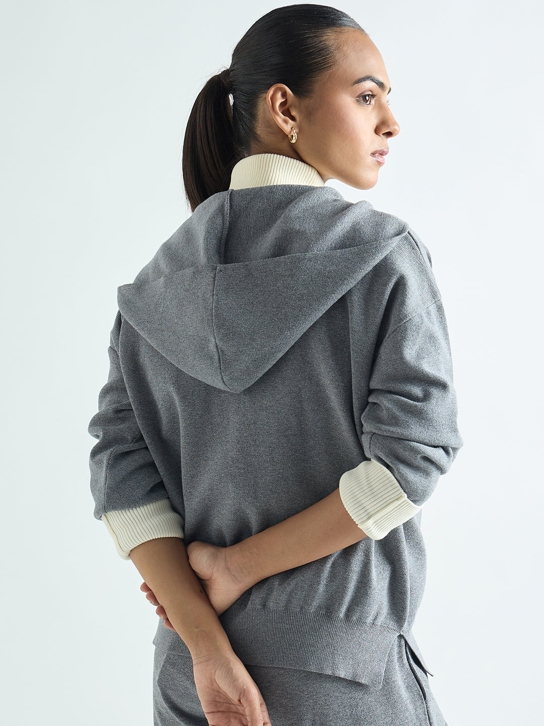 Grey Melange Zip-Up Hooded Sweater