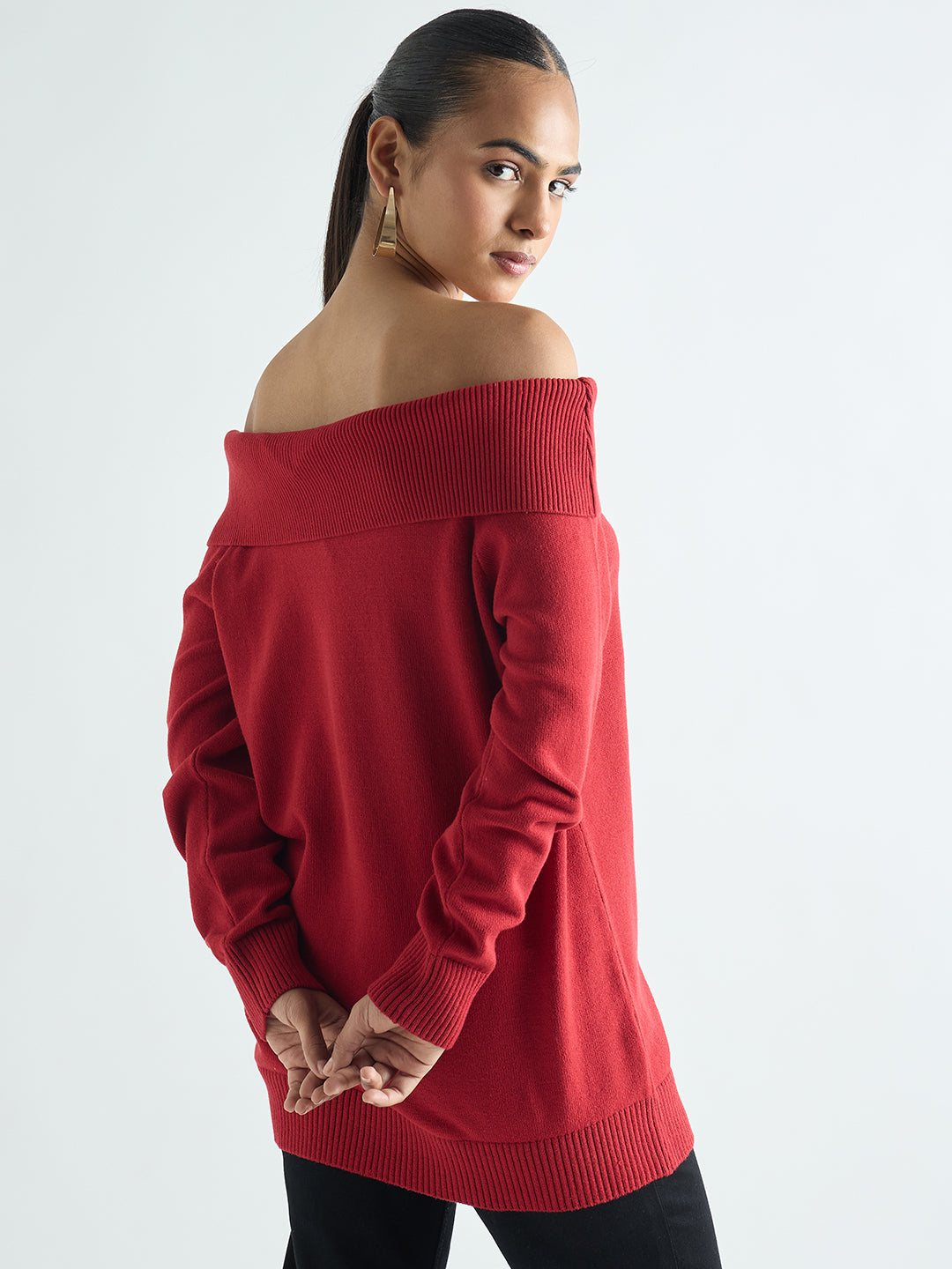 Deep Red Off Shoulder Sweater
