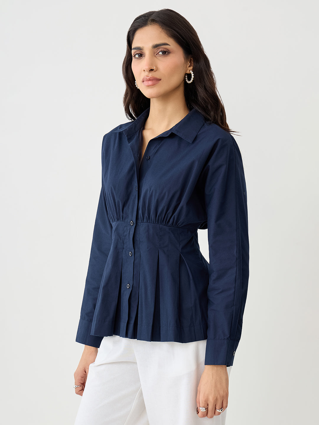 Crispcotton Navy Cinched Waist Shirt
