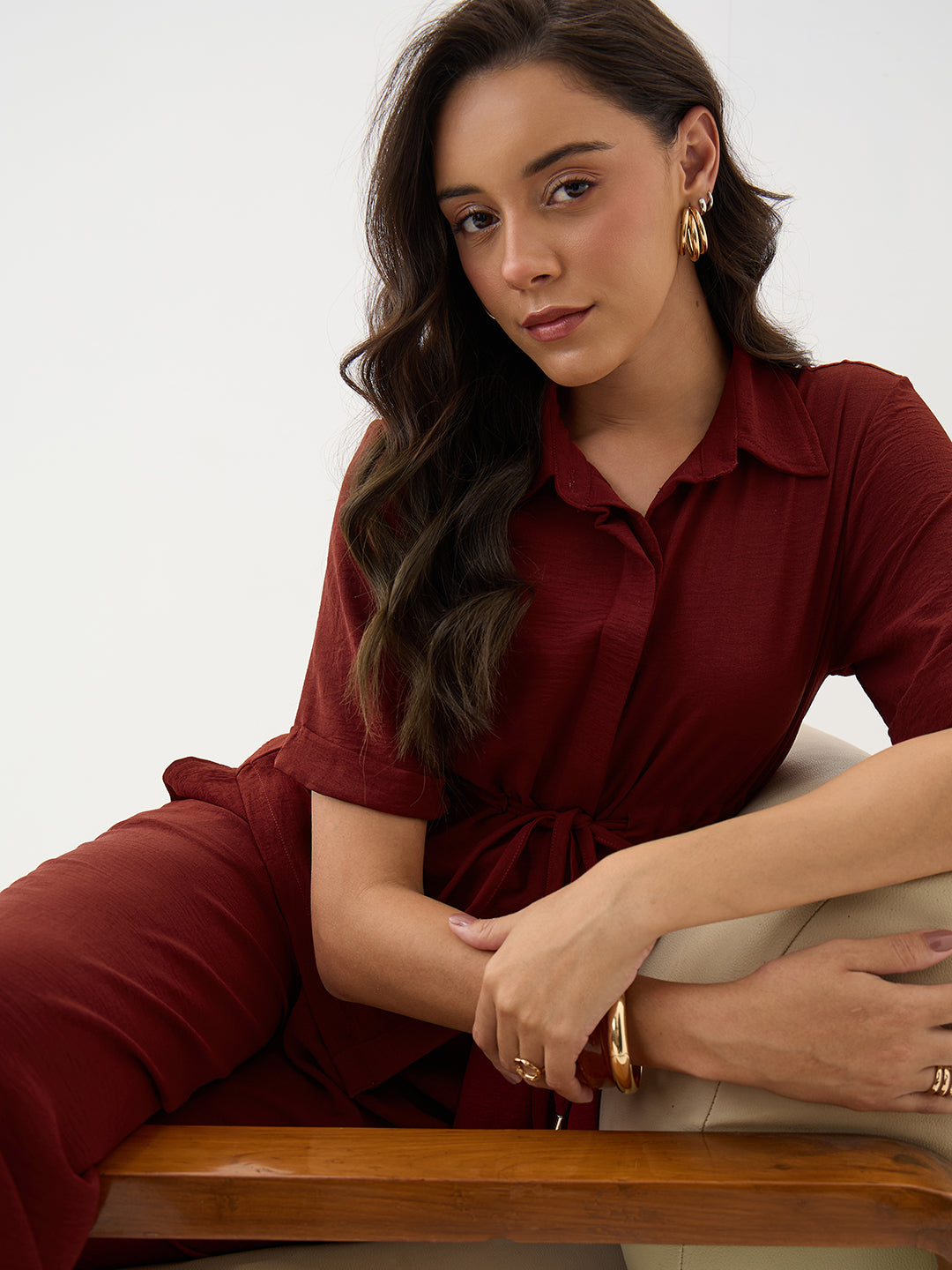 Maroon Drawstring Detail Co-Ord Set