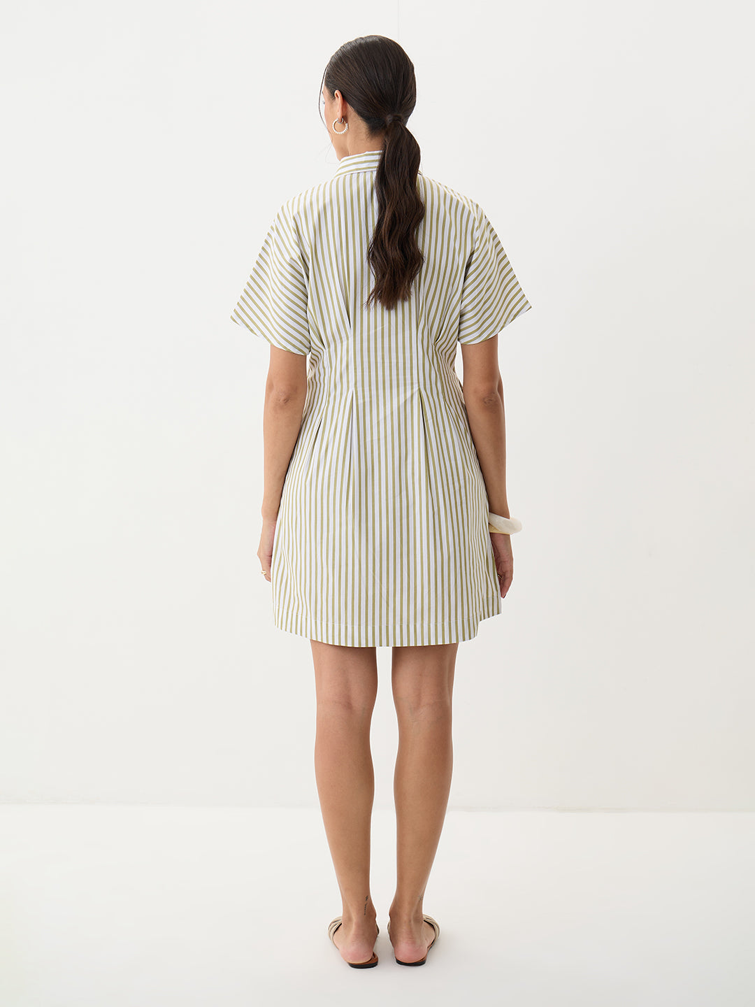 Olive Stripe Pleated Mini Dress