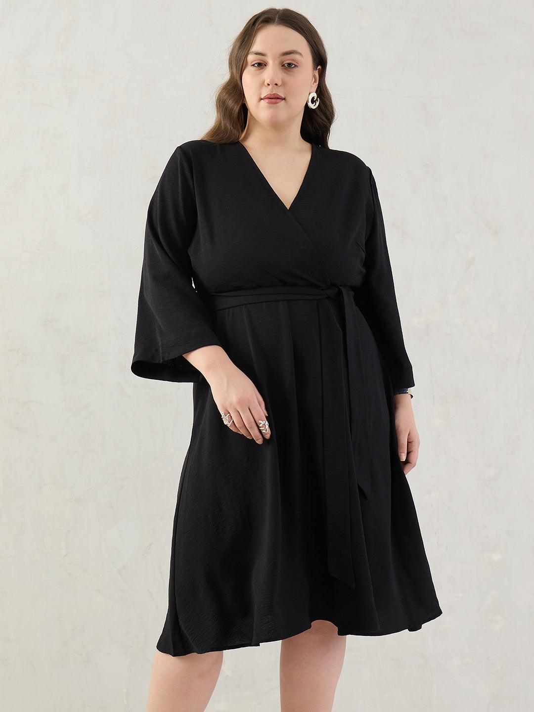 Black Wrap Midi Dress