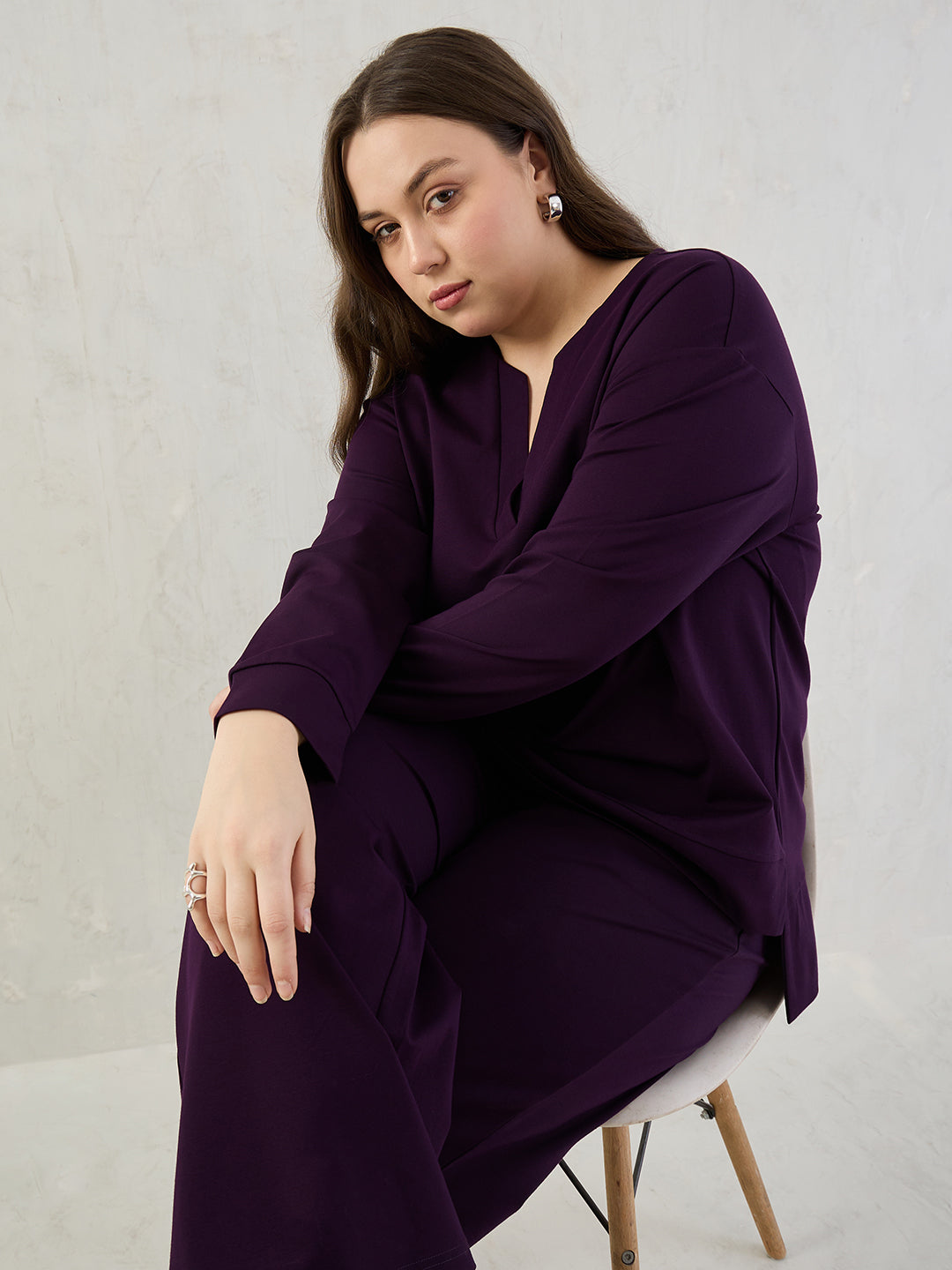 Deep Purple V-Neck Travel Co-Ord Set