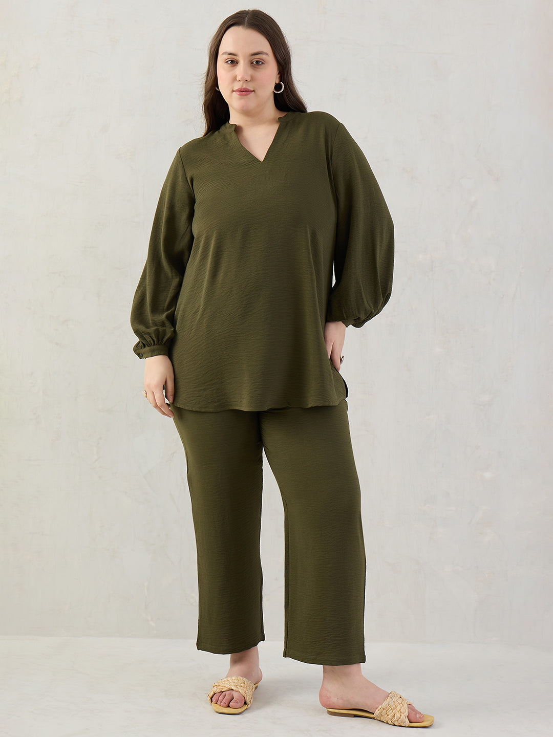 Olive Tunic And Pants Co-Ord Set