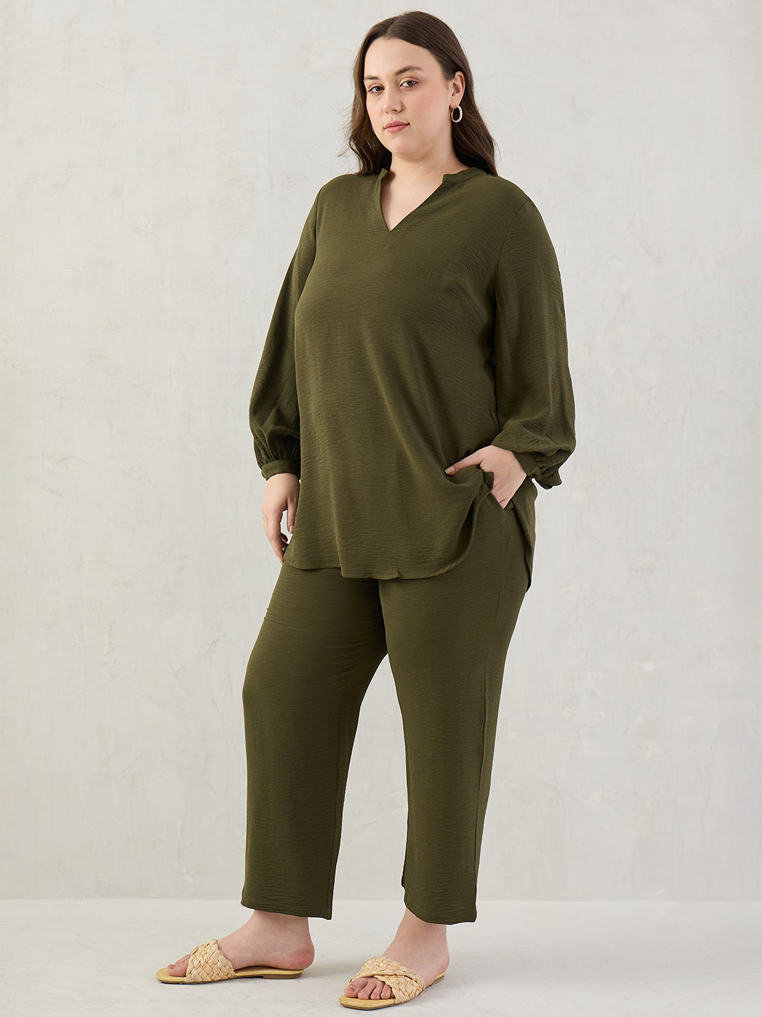 Olive Tunic And Pants Co-Ord Set