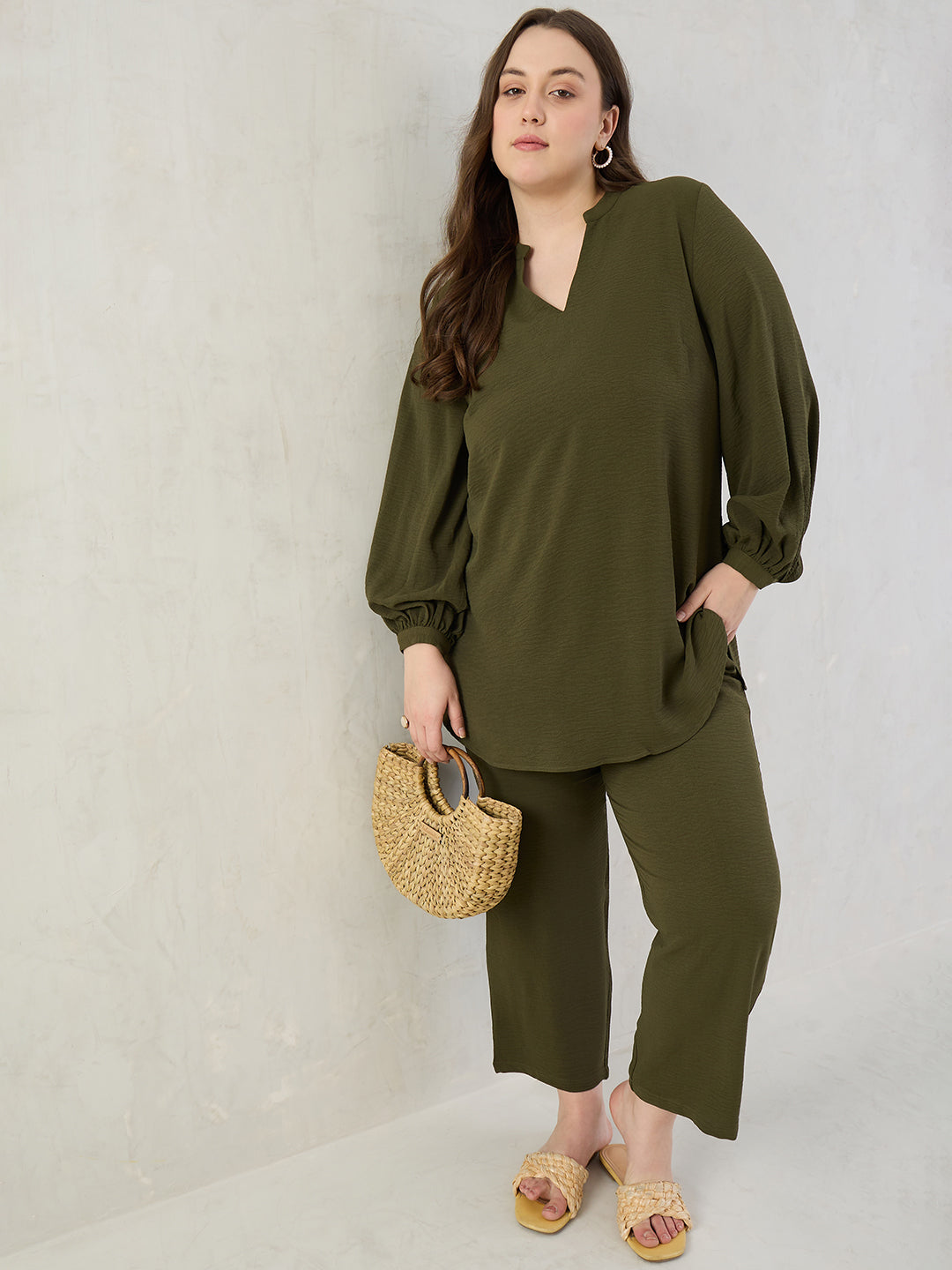 Olive Tunic And Pants Co-Ord Set