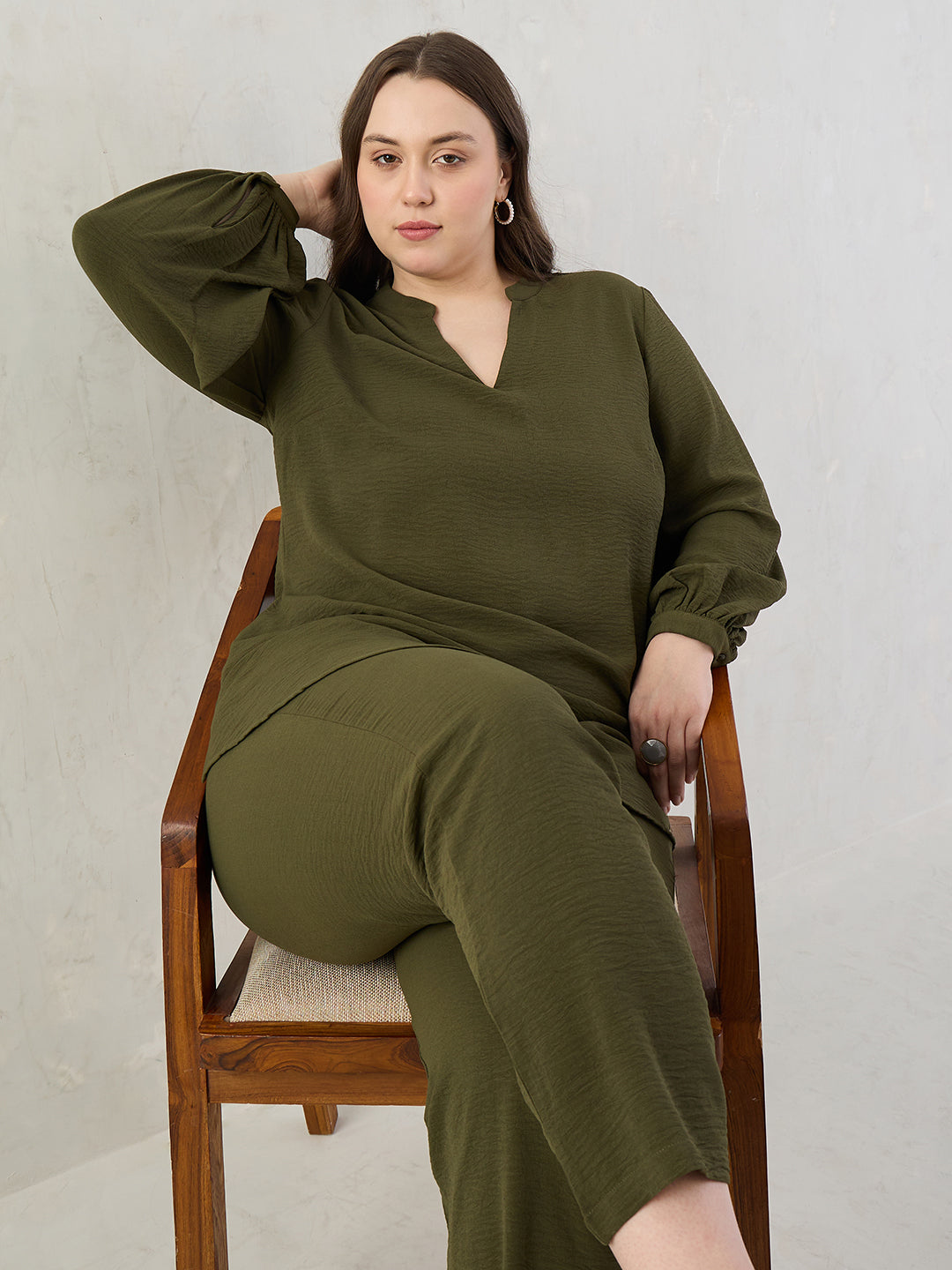 Olive Tunic And Pants Co-Ord Set