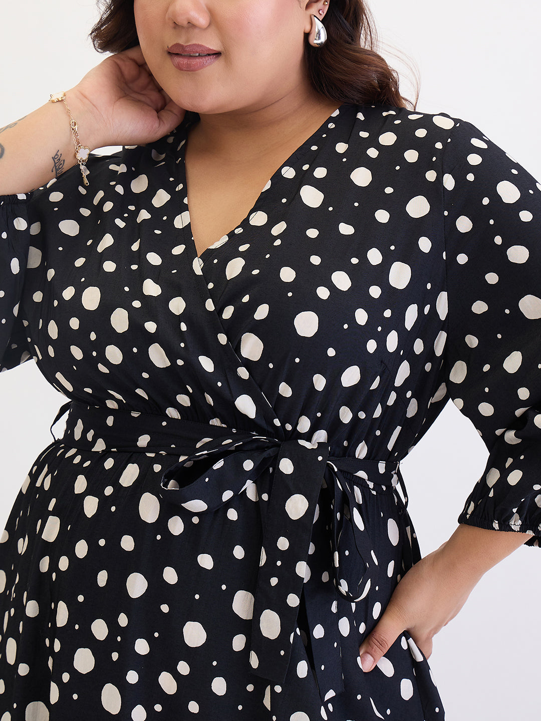 Black Polka Wrap Maxi Dress