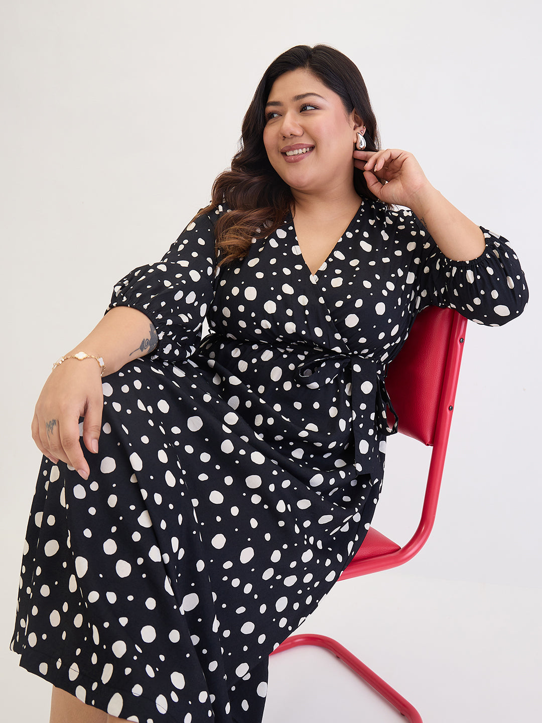 Black Polka Wrap Maxi Dress