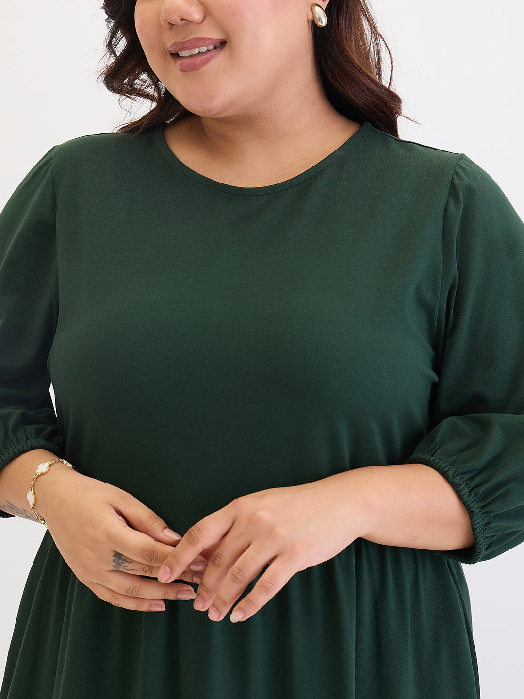 Forest Green Cotton Knit Knitted Midi Dress